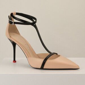 Alexander McQueen Harness T-Strap Leather Pumps, Light Beige, EU 39.5/US 9.5